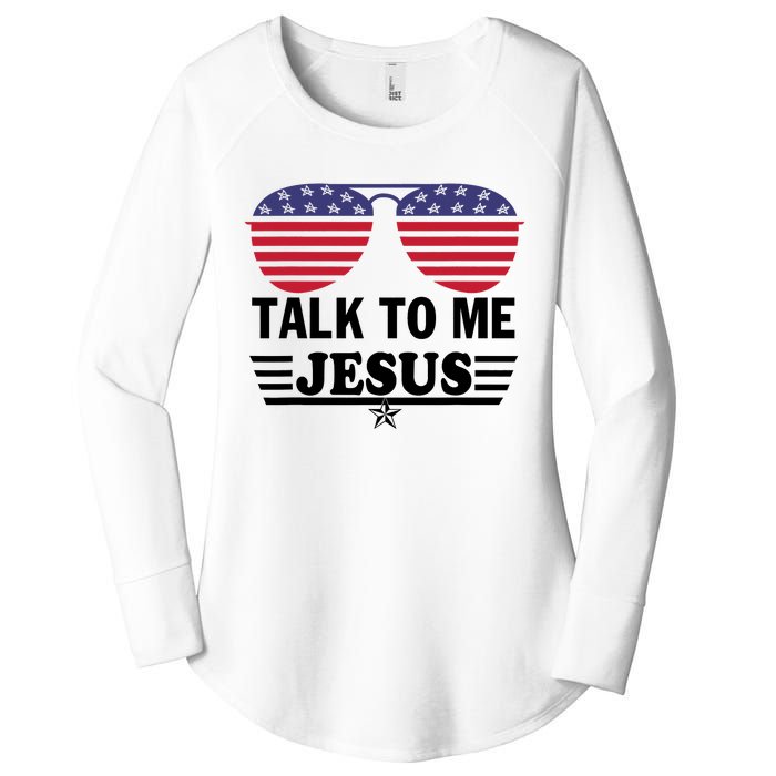 Talk To Me Jesus Glasses US Flag Women's Perfect Tri Tunic Long Sleeve Shirt