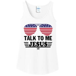 Talk To Me Jesus Glasses US Flag Ladies Essential Tank