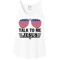 Talk To Me Jesus Glasses US Flag Ladies Essential Tank