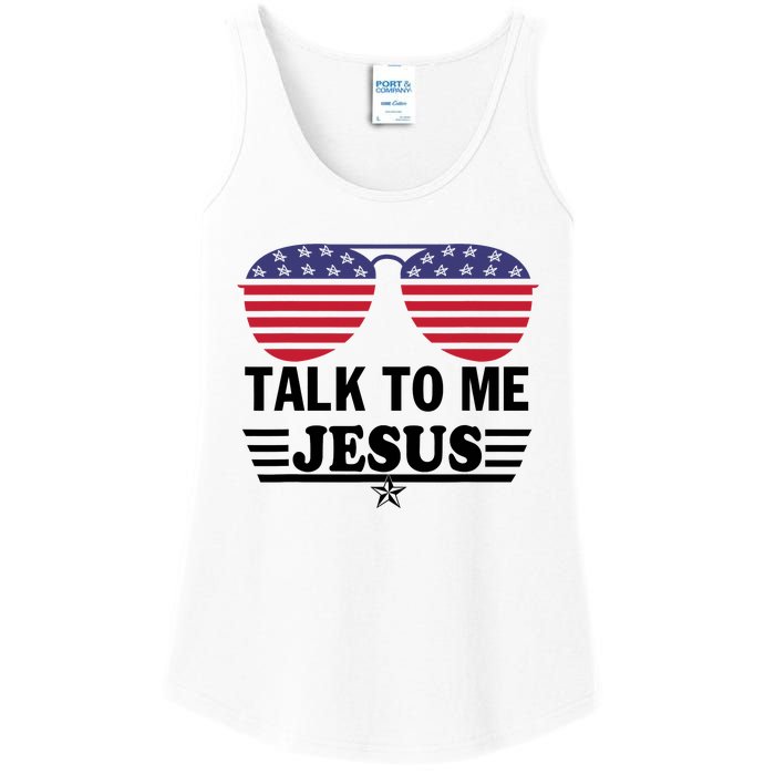 Talk To Me Jesus Glasses US Flag Ladies Essential Tank