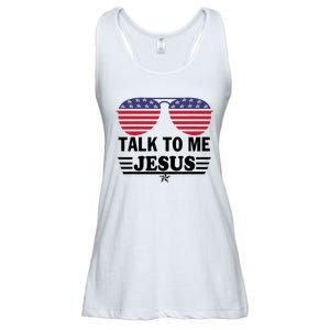 Talk To Me Jesus Glasses US Flag Ladies Essential Flowy Tank