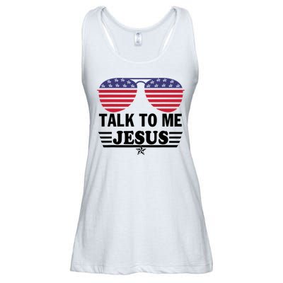 Talk To Me Jesus Glasses US Flag Ladies Essential Flowy Tank