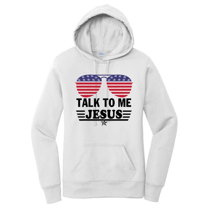 Talk To Me Jesus Glasses US Flag Women's Pullover Hoodie