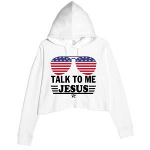 Talk To Me Jesus Glasses US Flag Crop Fleece Hoodie