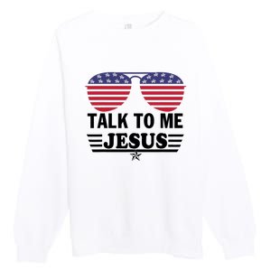 Talk To Me Jesus Glasses US Flag Premium Crewneck Sweatshirt