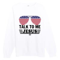 Talk To Me Jesus Glasses US Flag Premium Crewneck Sweatshirt