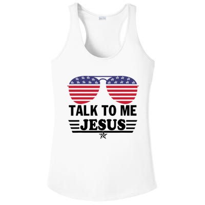 Talk To Me Jesus Glasses US Flag Ladies PosiCharge Competitor Racerback Tank
