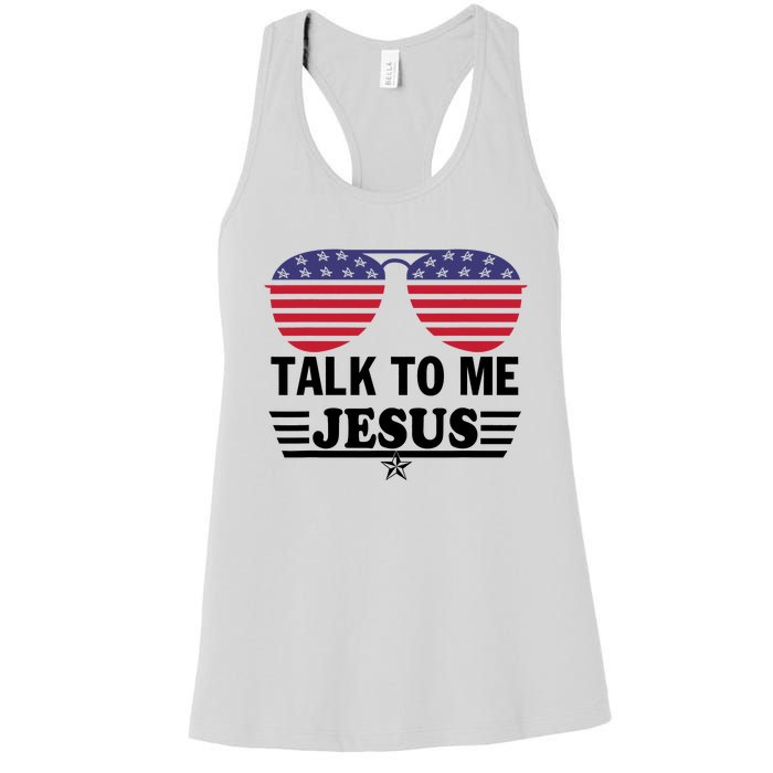 Talk To Me Jesus Glasses US Flag Women's Racerback Tank