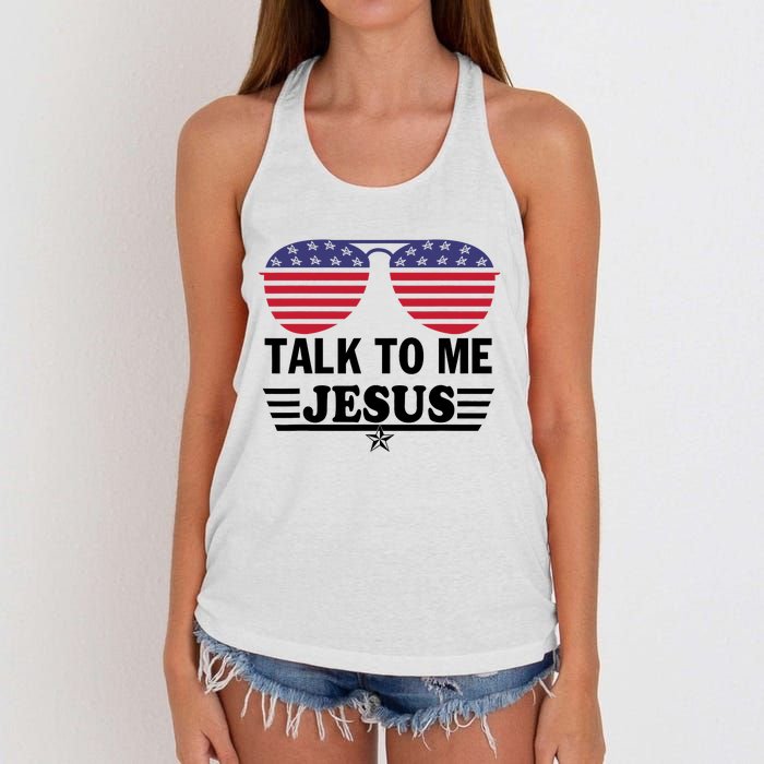 Talk To Me Jesus Glasses US Flag Women's Knotted Racerback Tank