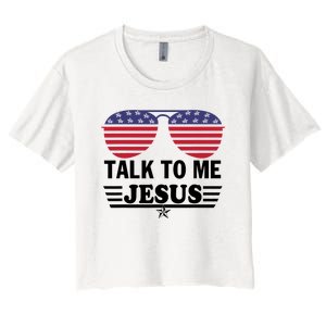 Talk To Me Jesus Glasses US Flag Women's Crop Top Tee