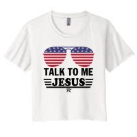 Talk To Me Jesus Glasses US Flag Women's Crop Top Tee