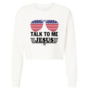 Talk To Me Jesus Glasses US Flag Cropped Pullover Crew