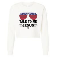 Talk To Me Jesus Glasses US Flag Cropped Pullover Crew