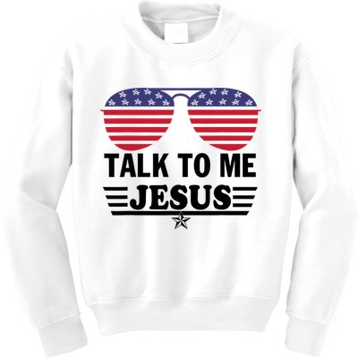 Talk To Me Jesus Glasses US Flag Kids Sweatshirt