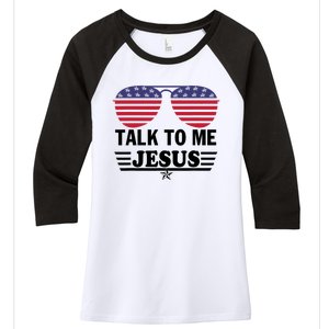 Talk To Me Jesus Glasses US Flag Women's Tri-Blend 3/4-Sleeve Raglan Shirt