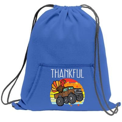 Thankful Turkey Monster Truck Retro Thanksgiving Sweatshirt Cinch Pack Bag