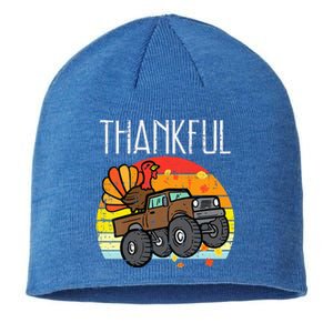 Thankful Turkey Monster Truck Retro Thanksgiving Sustainable Beanie