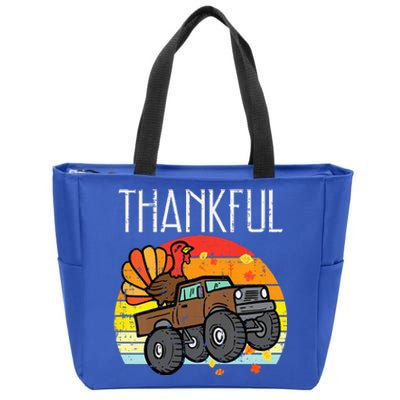 Thankful Turkey Monster Truck Retro Thanksgiving Zip Tote Bag