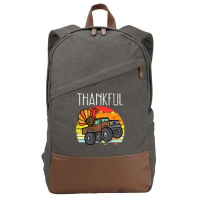 Thankful Turkey Monster Truck Retro Thanksgiving Cotton Canvas Backpack