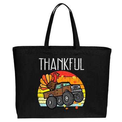 Thankful Turkey Monster Truck Retro Thanksgiving Cotton Canvas Jumbo Tote