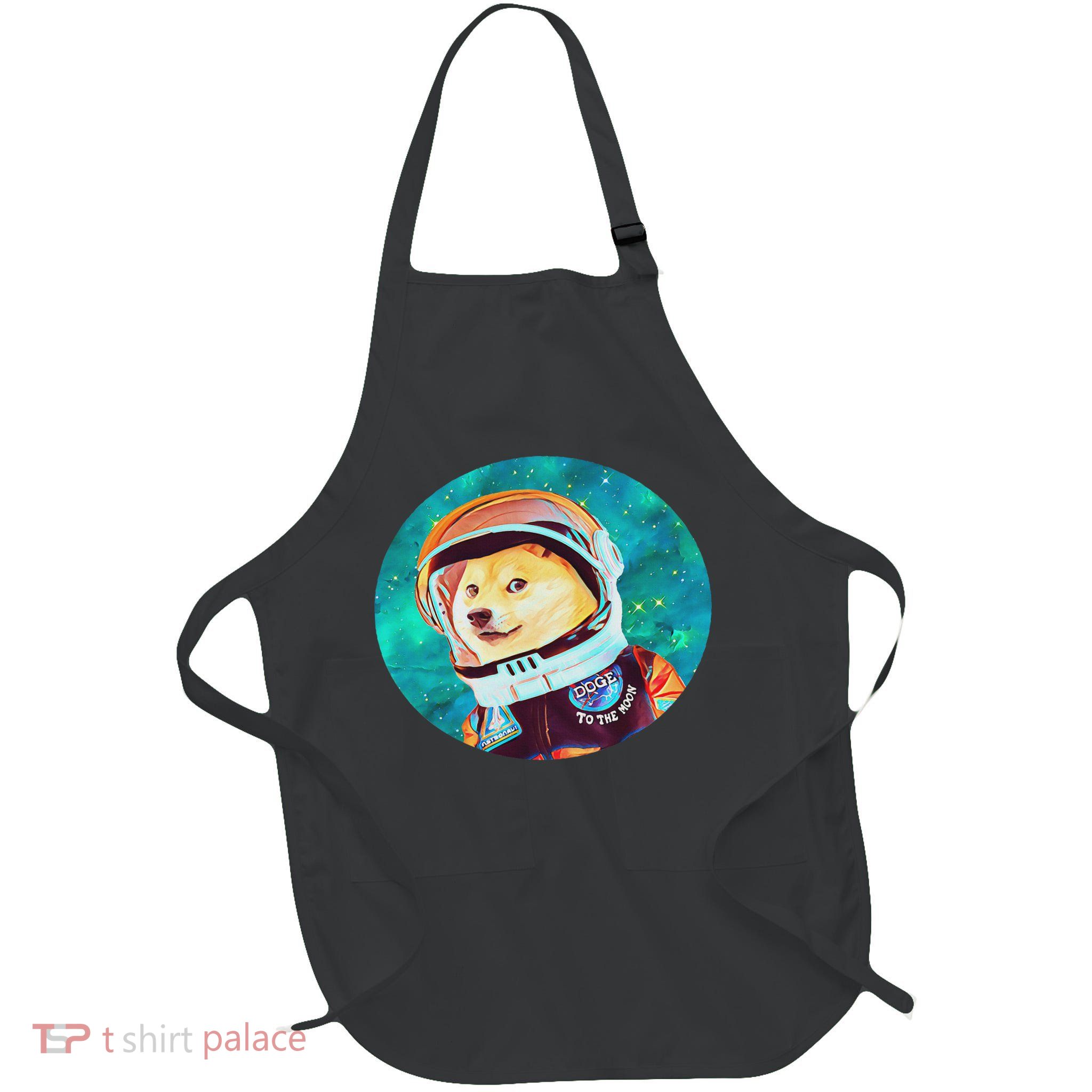 To The Moon Doge Astronaut Crypto Dogecoin Shiba Inu Meme Full-Length Apron With Pockets