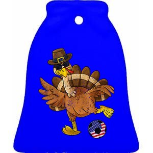 Thanksgiving Turkey Matching Family Fall Soccer Usa Flag Gift Ceramic Bell Ornament