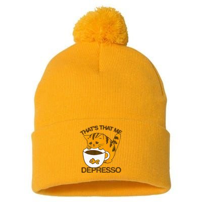 ThatS That Me Depresso Funny Cute Cat Coffee Pom Pom 12in Knit Beanie