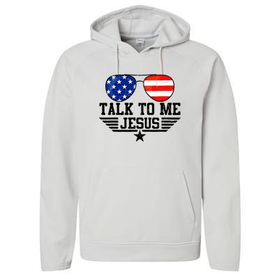 Talk To Me Jesus Glasses Usa Flag Christian Sunglasses Performance Fleece Hoodie