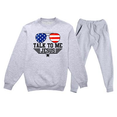 Talk To Me Jesus Glasses Usa Flag Christian Sunglasses Premium Crewneck Sweatsuit Set