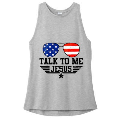 Talk To Me Jesus Glasses Usa Flag Christian Sunglasses Ladies PosiCharge Tri-Blend Wicking Tank