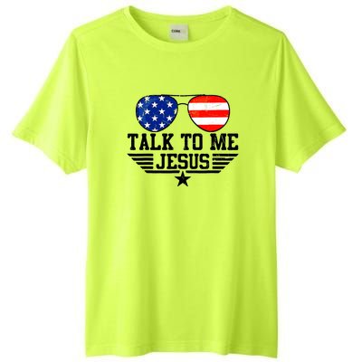 Talk To Me Jesus Glasses Usa Flag Christian Sunglasses Tall Fusion ChromaSoft Performance T-Shirt