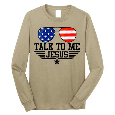 Talk To Me Jesus Glasses Usa Flag Christian Sunglasses Long Sleeve Shirt