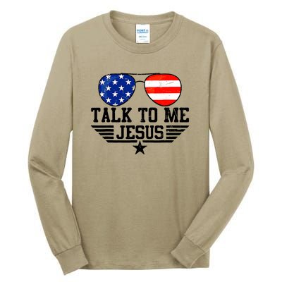 Talk To Me Jesus Glasses Usa Flag Christian Sunglasses Tall Long Sleeve T-Shirt