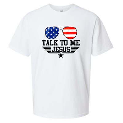 Talk To Me Jesus Glasses Usa Flag Christian Sunglasses Sueded Cloud Jersey T-Shirt