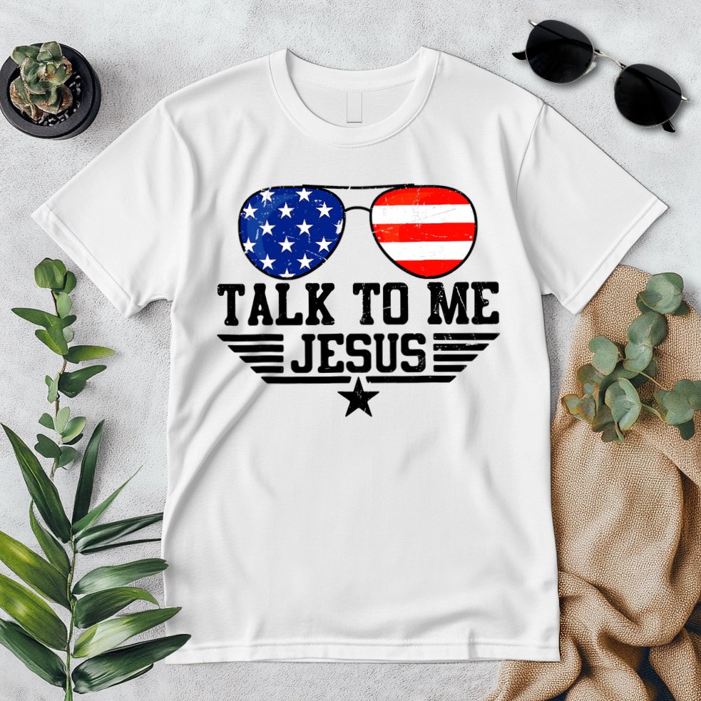 Talk To Me Jesus Glasses Usa Flag Christian Sunglasses Premium T-Shirt