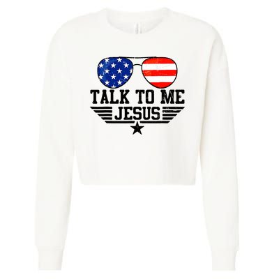 Talk To Me Jesus Glasses Usa Flag Christian Sunglasses Cropped Pullover Crew