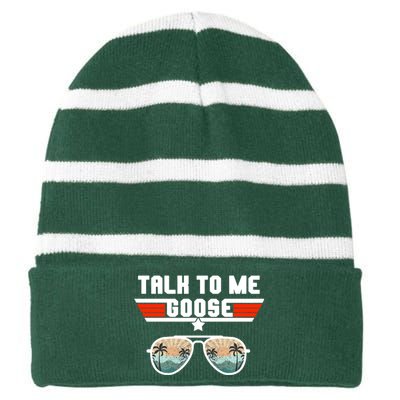 Talk To Me Goose Jet Fighter Sunglasses Striped Beanie with Solid Band