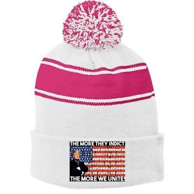 Trump The More They Indict The More We Unite Stripe Pom Pom Beanie