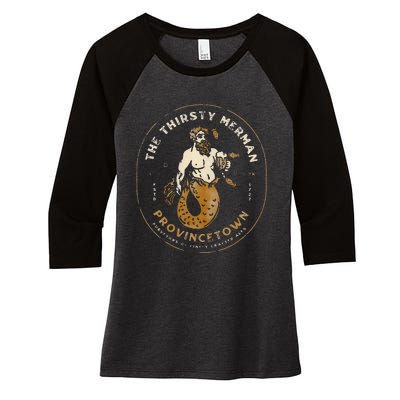 The Thirsty Merman Provincetown Cape Cod Massachusetts Women's Tri-Blend 3/4-Sleeve Raglan Shirt