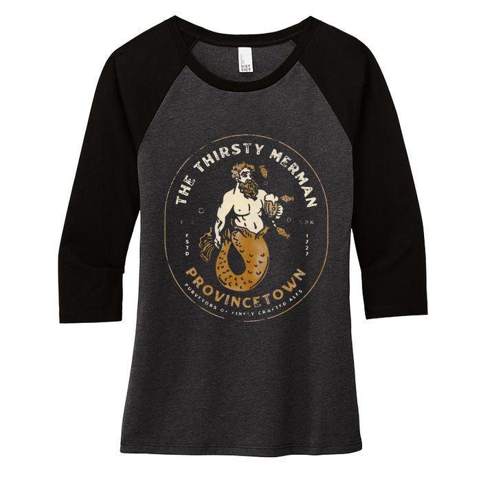 The Thirsty Merman Provincetown Cape Cod Massachusetts Women's Tri-Blend 3/4-Sleeve Raglan Shirt