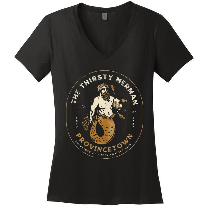 The Thirsty Merman Provincetown Cape Cod Massachusetts Women's V-Neck T-Shirt