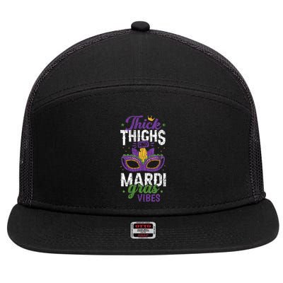 Thick Thighs Mardi Gras Vibes New Orleans Party Graphic 7 Panel Mesh Trucker Snapback Hat