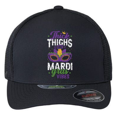 Thick Thighs Mardi Gras Vibes New Orleans Party Graphic Flexfit Unipanel Trucker Cap