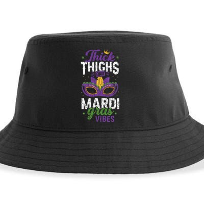 Thick Thighs Mardi Gras Vibes New Orleans Party Graphic Sustainable Bucket Hat