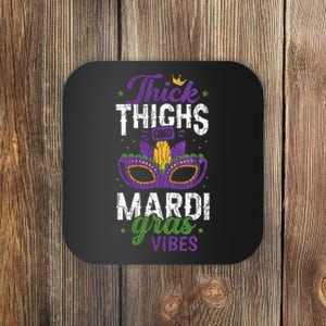 Thick Thighs Mardi Gras Vibes New Orleans Party Graphic Coaster