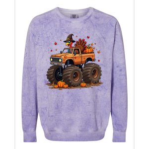 Thanksgiving Turkey Monster Truck Gift Colorblast Crewneck Sweatshirt