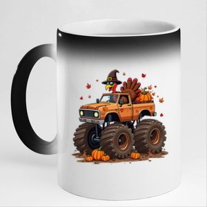 Thanksgiving Turkey Monster Truck Gift 11oz Black Color Changing Mug