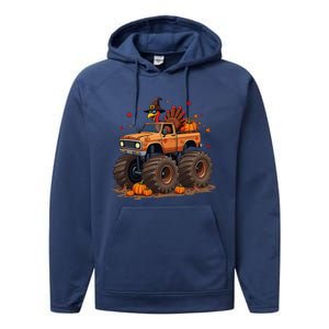 Thanksgiving Turkey Monster Truck Gift Performance Fleece Hoodie