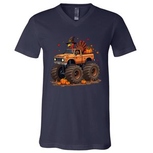 Thanksgiving Turkey Monster Truck Gift V-Neck T-Shirt