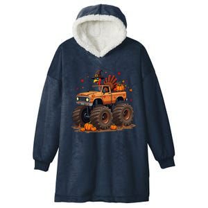 Thanksgiving Turkey Monster Truck Gift Hooded Wearable Blanket